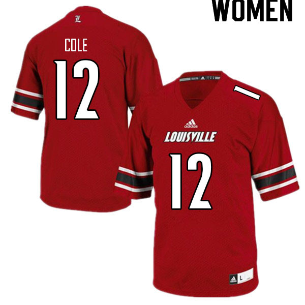 Women #12 Qwynnterrio Cole Louisville Cardinals College Football Jerseys Sale-Red